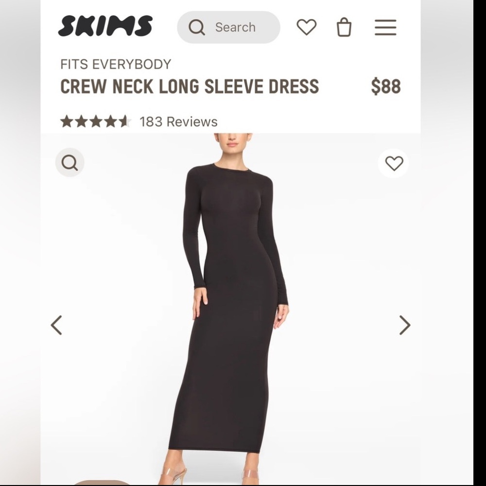 SKIMS Black Crew Neck Long Sleeve Maxi Dress